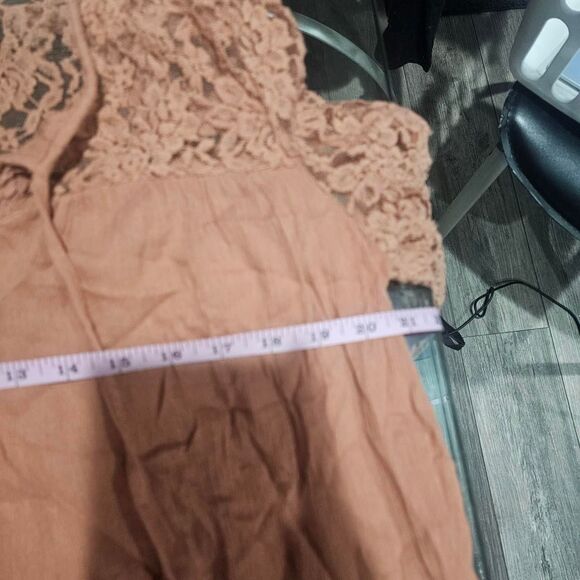 2000s tan brown lace bell sleeve blouse - Picture 6 of 7